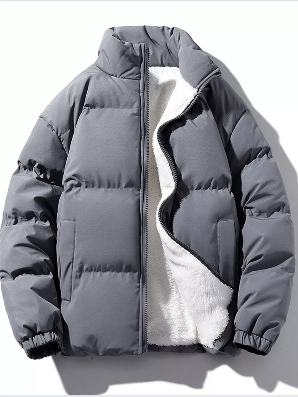 Men's Plus Size Zip Up Sherpa Lined Puffer Jacket, image 2