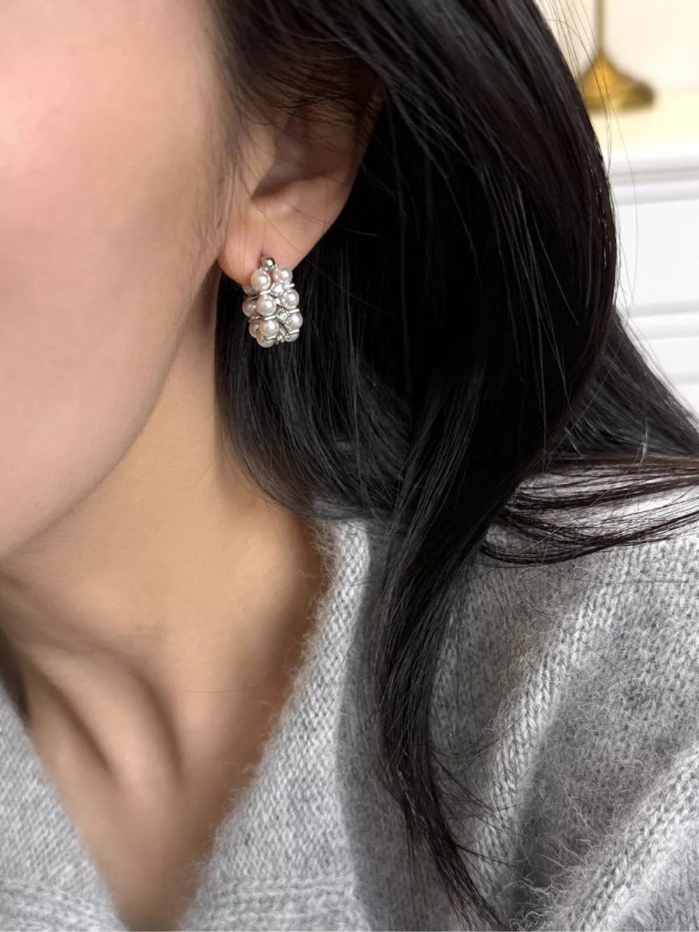 Pearl Hoop Earrings, image 3