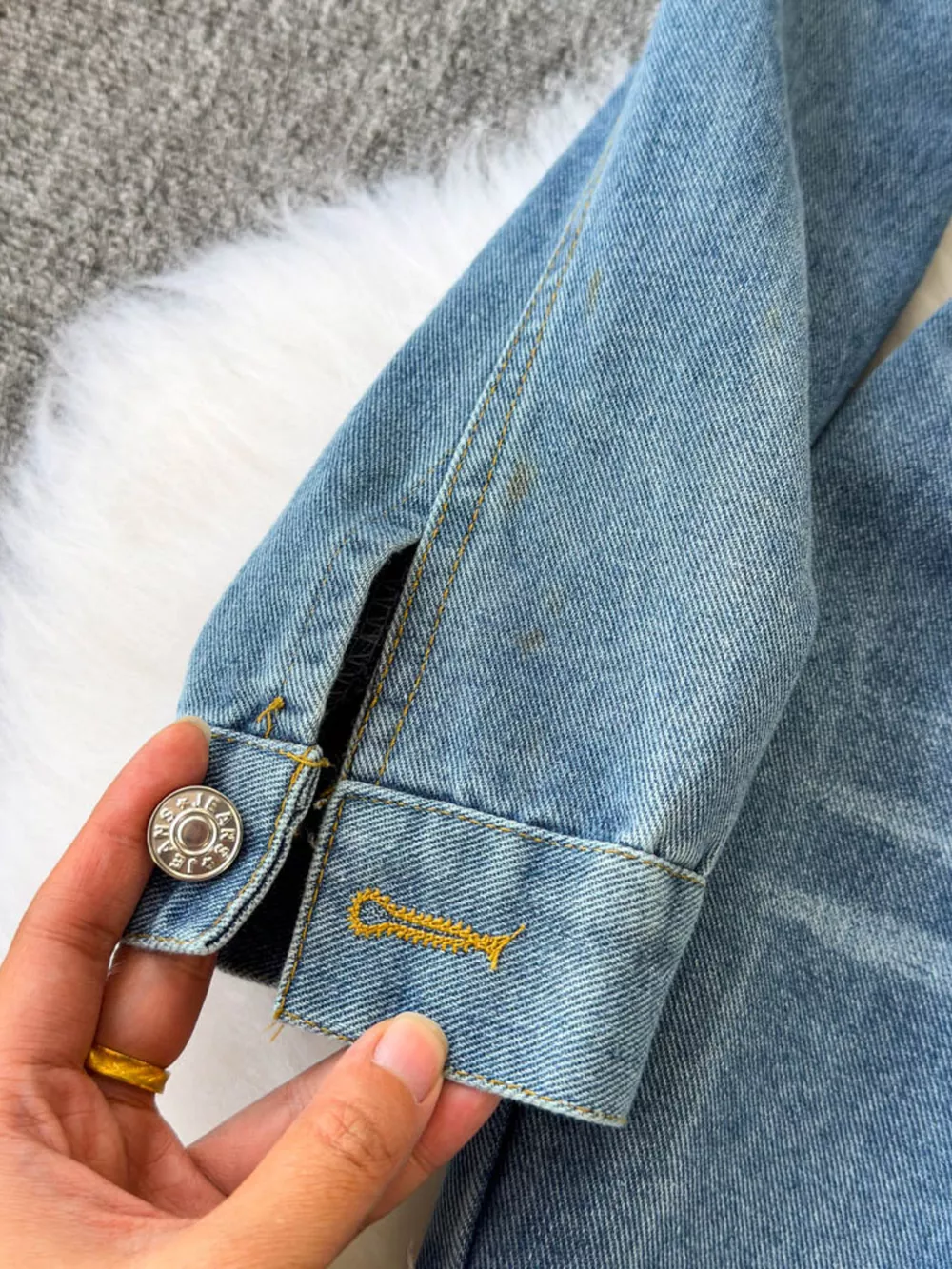 Button Front Wide Leg Denim Jumpsuit, image 8