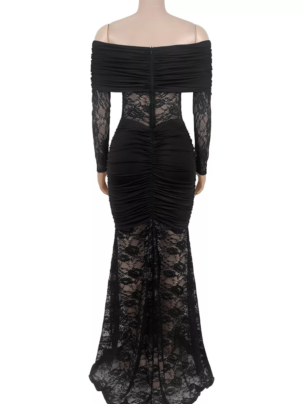 Off-Shoulder Ruched Lace Mermaid Maxi Dress, image 10