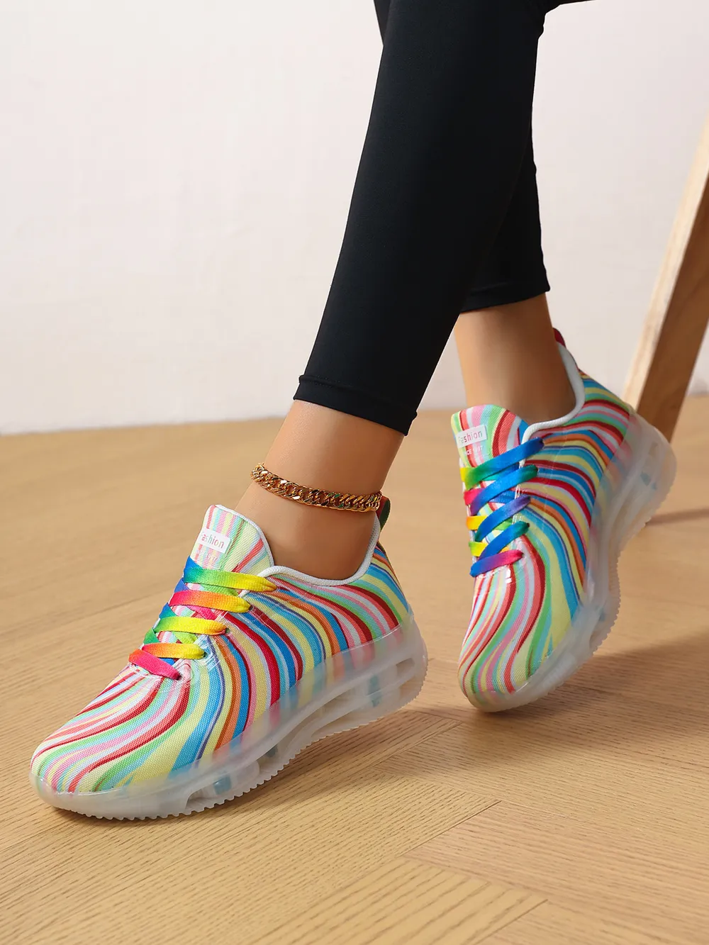 Rainbow Swirl Lace Up Athletic with Transparent Sole, image 4