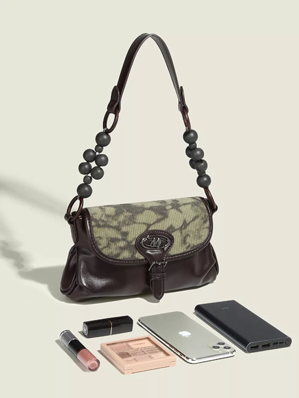 Beaded Handle Flap Shoulder Bag, image 3