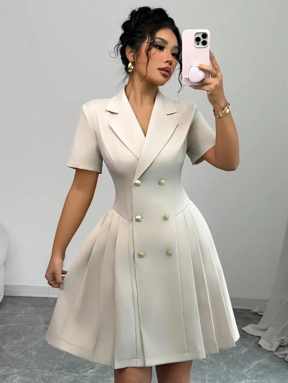 Double-Breasted Short Sleeve Dress