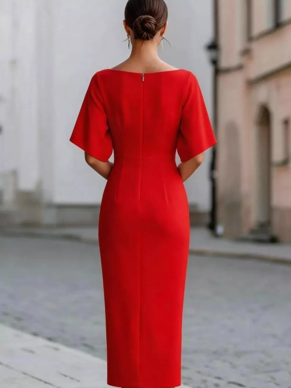 Half Sleeve Boat Neck Midi Dress, image 9