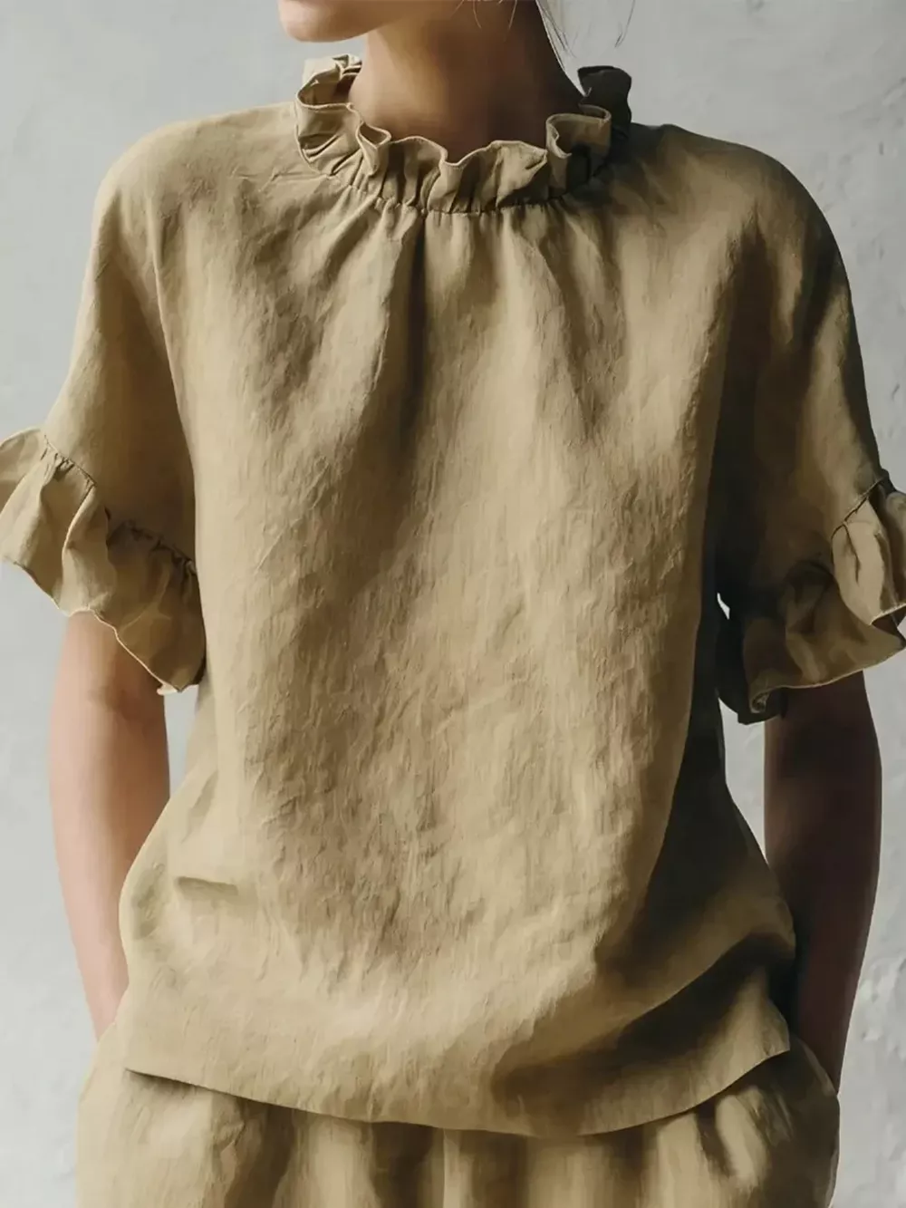 Full Size Elegant Ruffle-Neck Short Sleeve Blouse Plus Size, image 13