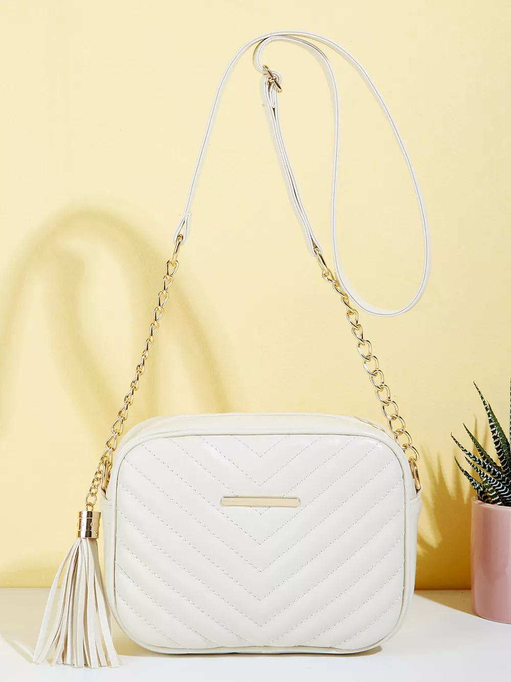 Quilted PU Leather Crossbody Bag with Tassel, image 5