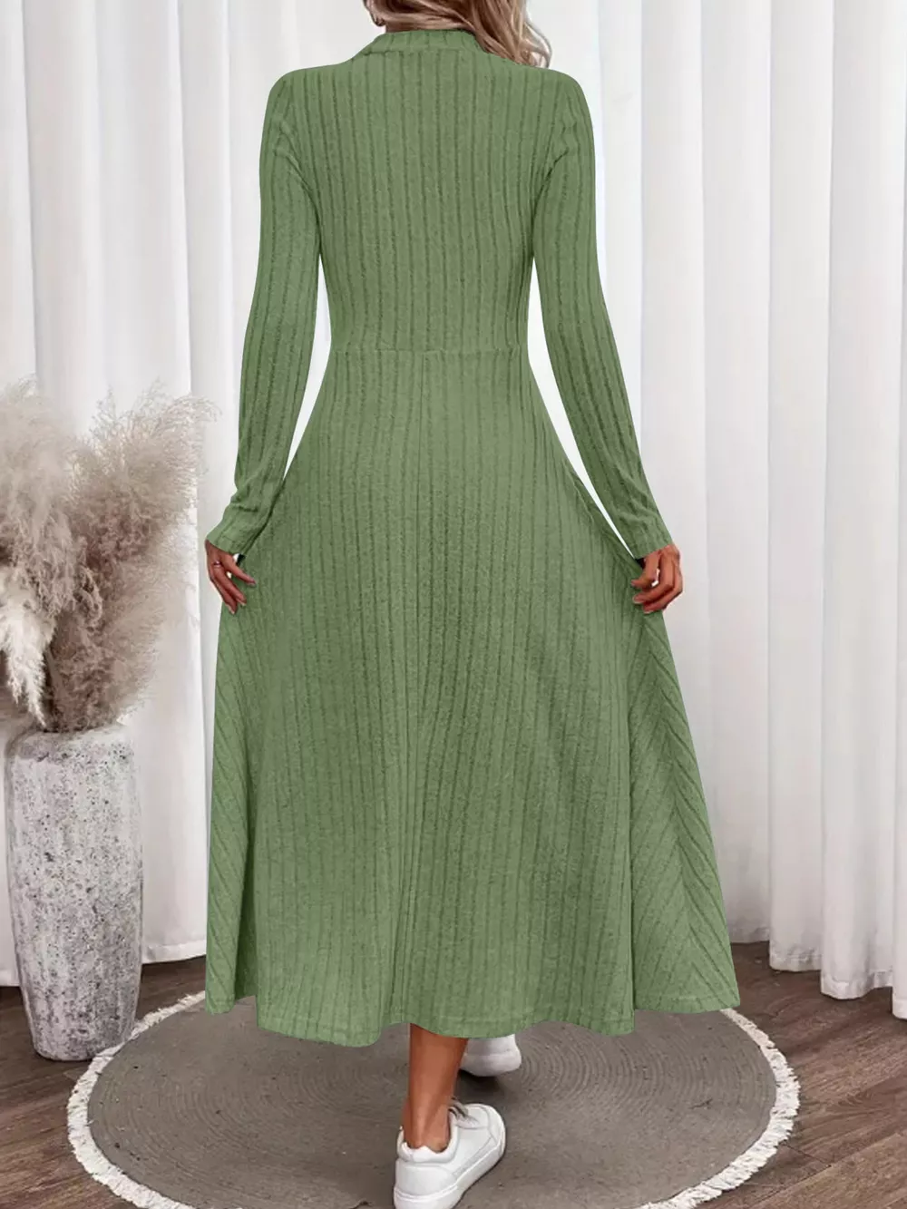 Ribbed Knit Long Sleeve Midi Dress, image 7