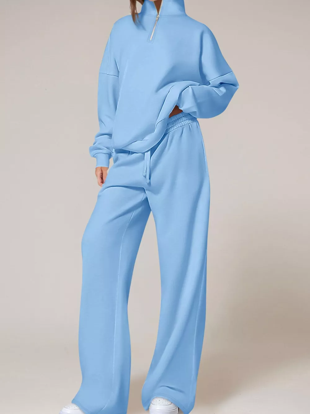 Half-Zip Sweatshirt and Wide-Leg Sweatpants Set, image 6