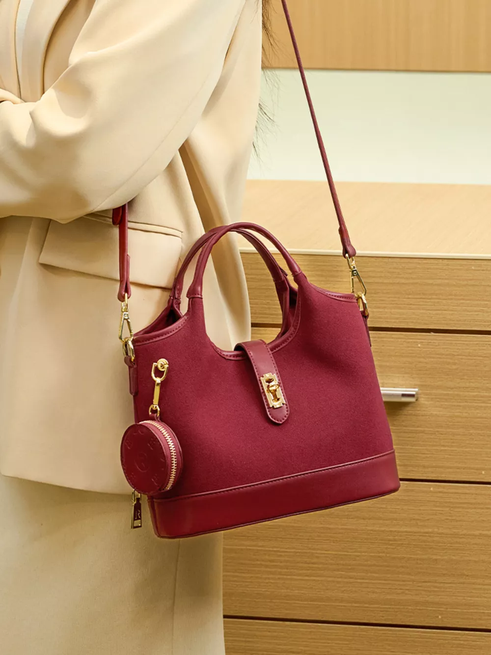 Suede Crossbody Bag with Detachable Coin Pouch, image 6