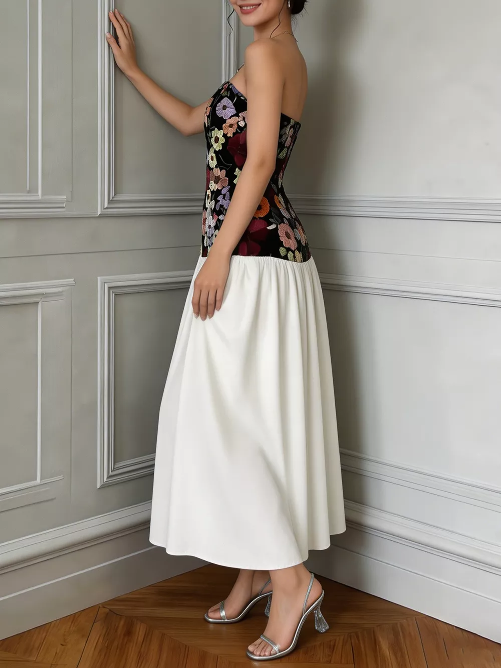 Floral Embroidered Tube Maxi Dress, image 5
