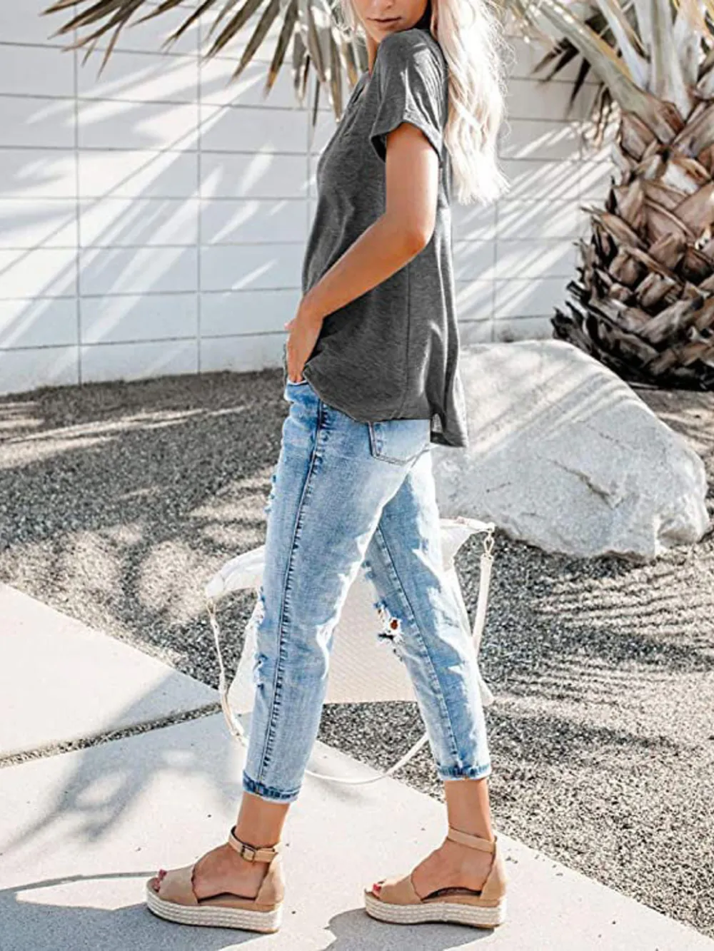 Full Size Notched Short Sleeve T-Shirt Plus Size, image 19