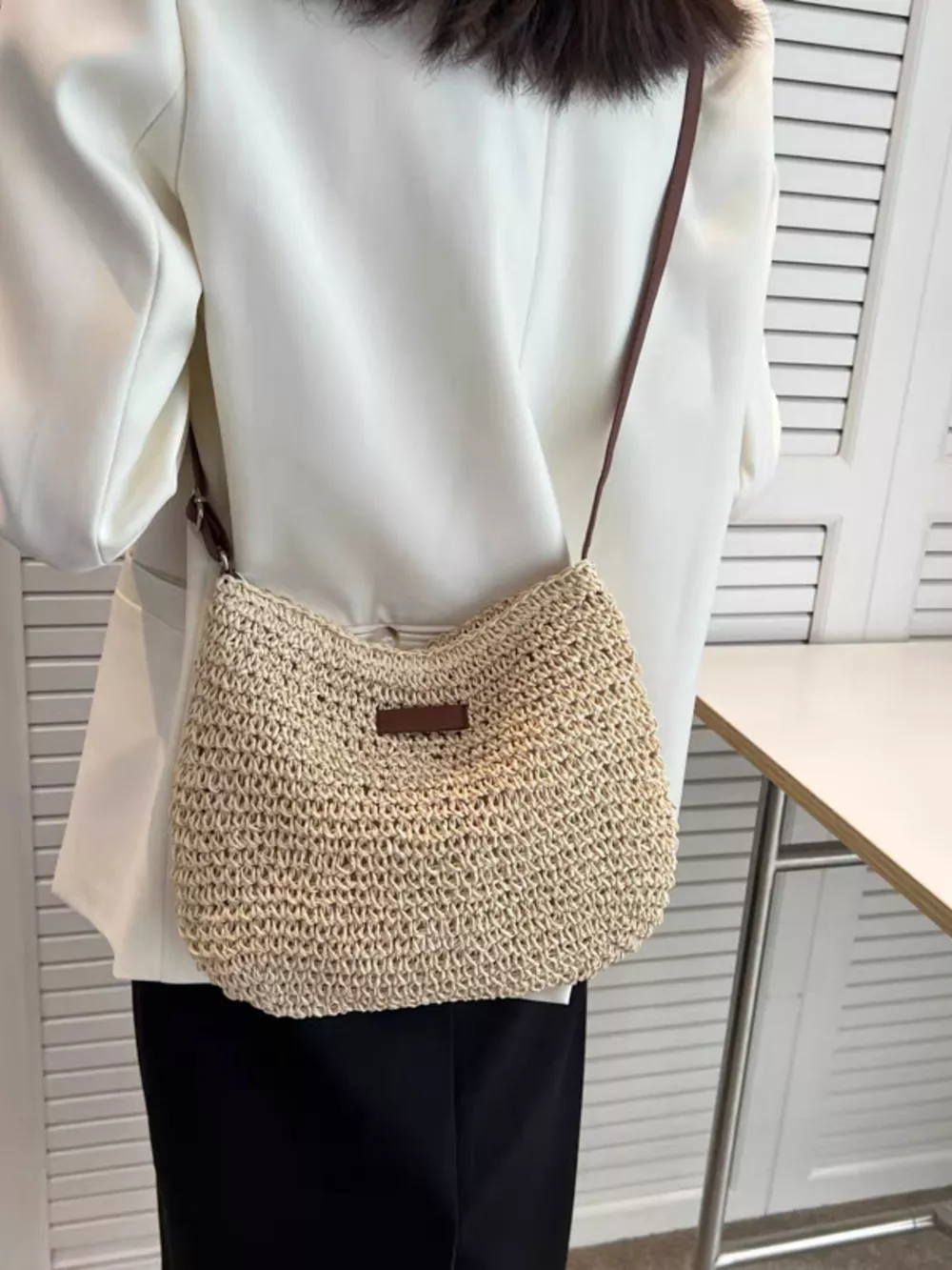 Woven Straw Adjustable Strap Crossbody Bag