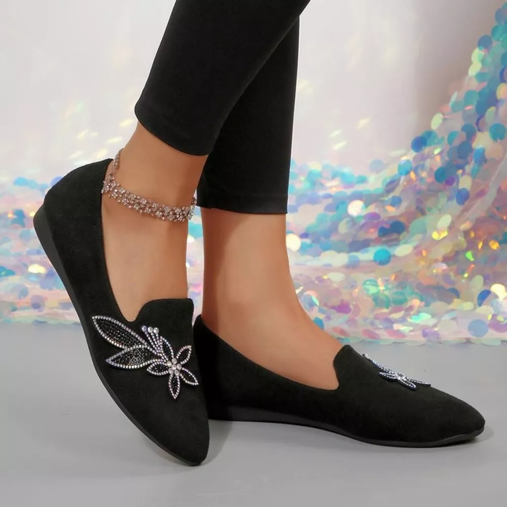 Rhinestone Point Toe Flats Slip-Ons, image 5