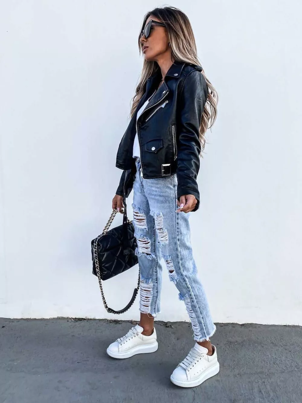 Full Size Zip Up Leather Motorcycle Biker Jacket Plus Size, image 6