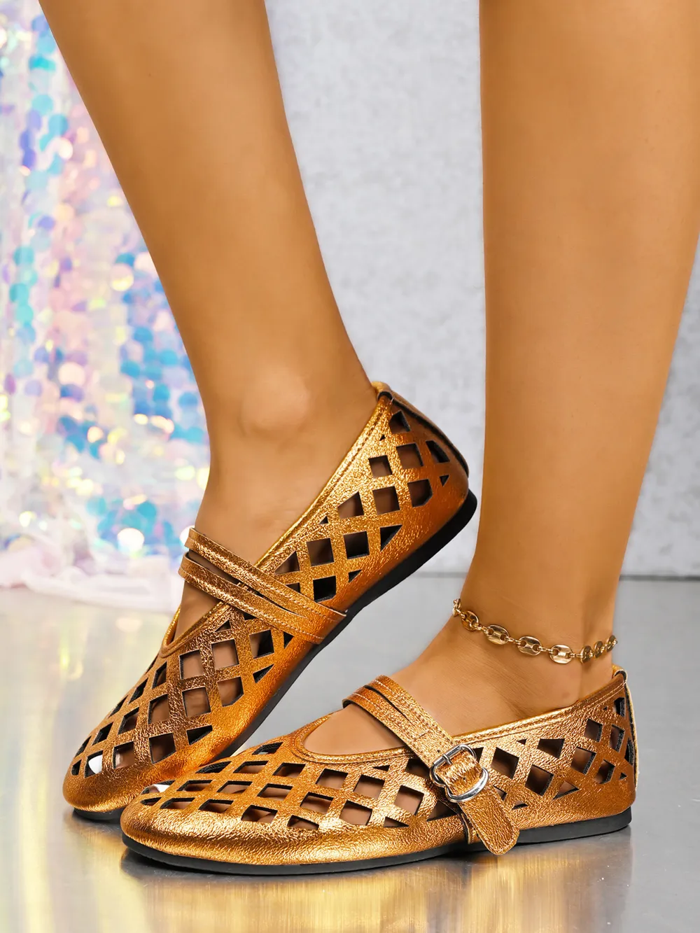 Cutout Round Toe Flats Sandals, image 5