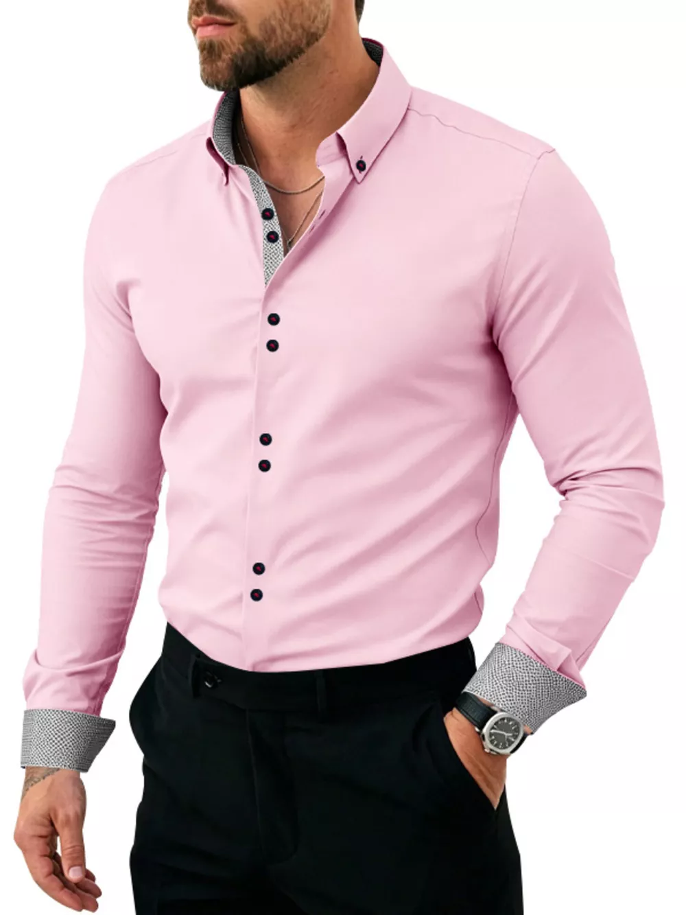 Men's Full Size Slim Fit Contrast Trim Shirt Plus Size, image 12