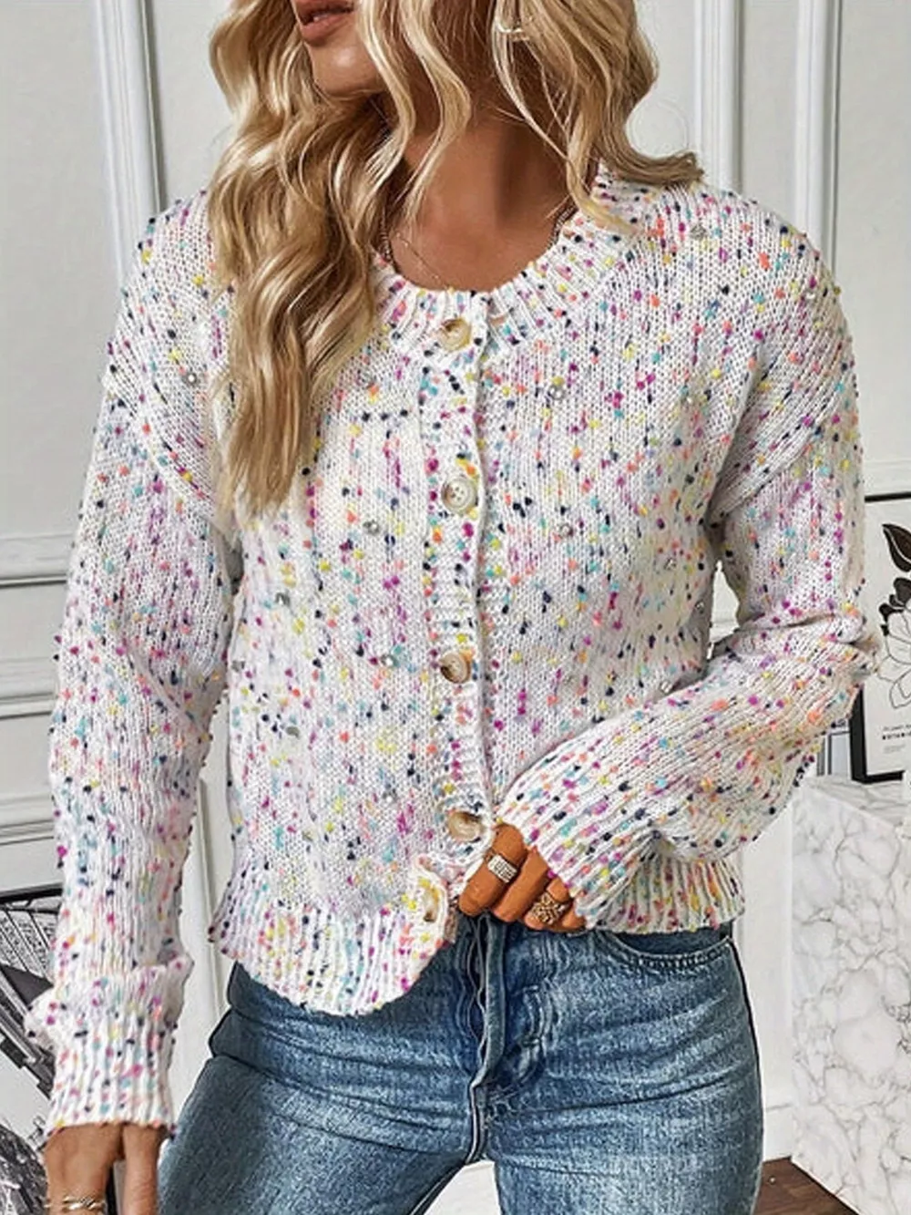 Textured Knit Button-Up Cardigan, image 6