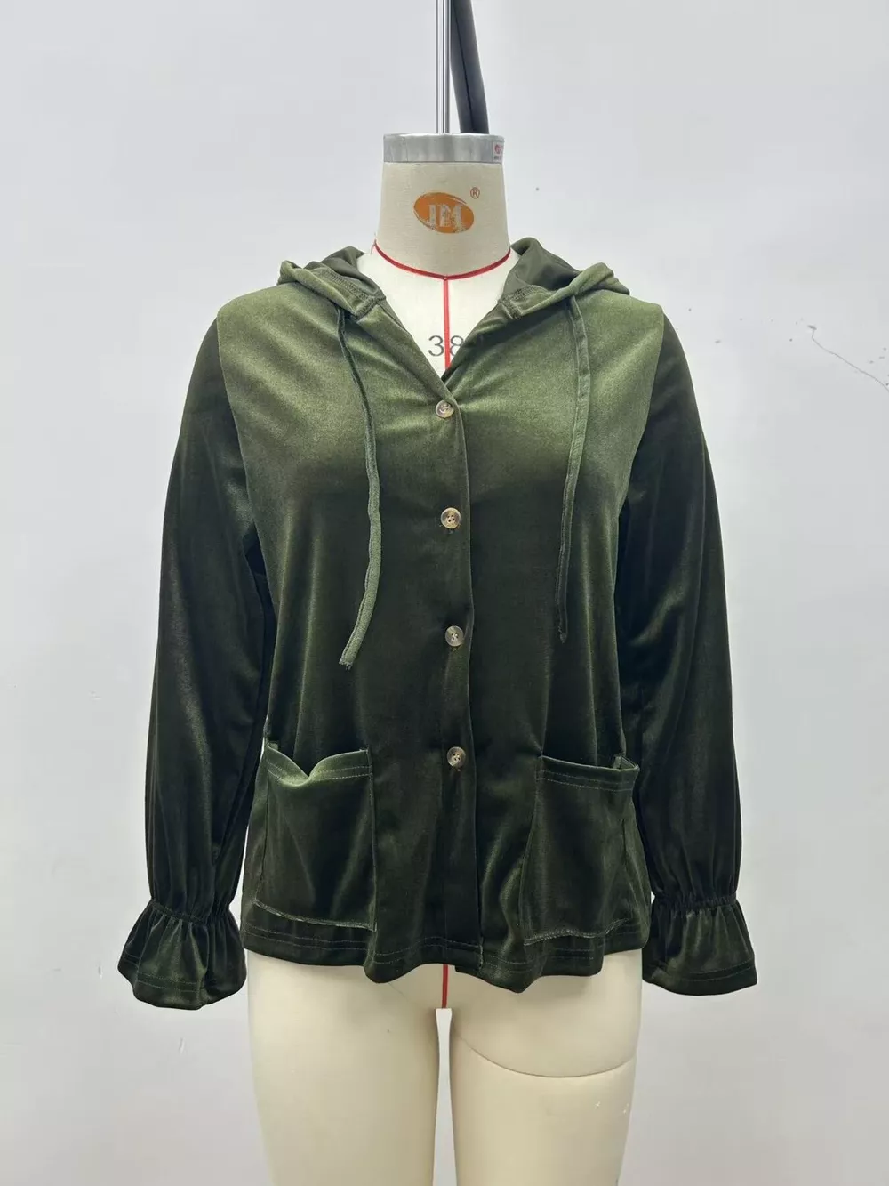 Full Size Velvet Button-Down Hooded Outerwear Plus Size, image 8