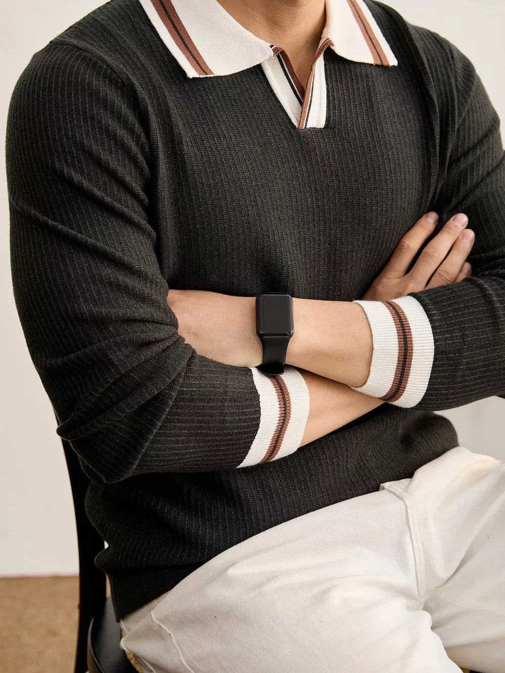Men's Plus Size Contrast Trim Polo Collar Ribbed Knit Sweater, image 7