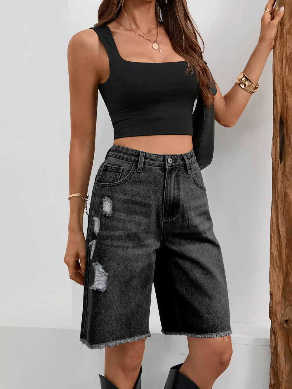 Ripped Frayed Hem Denim Shorts, image 12