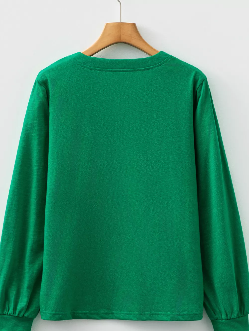 Solid Color Button V Neck Long Sleeve Top, image 3