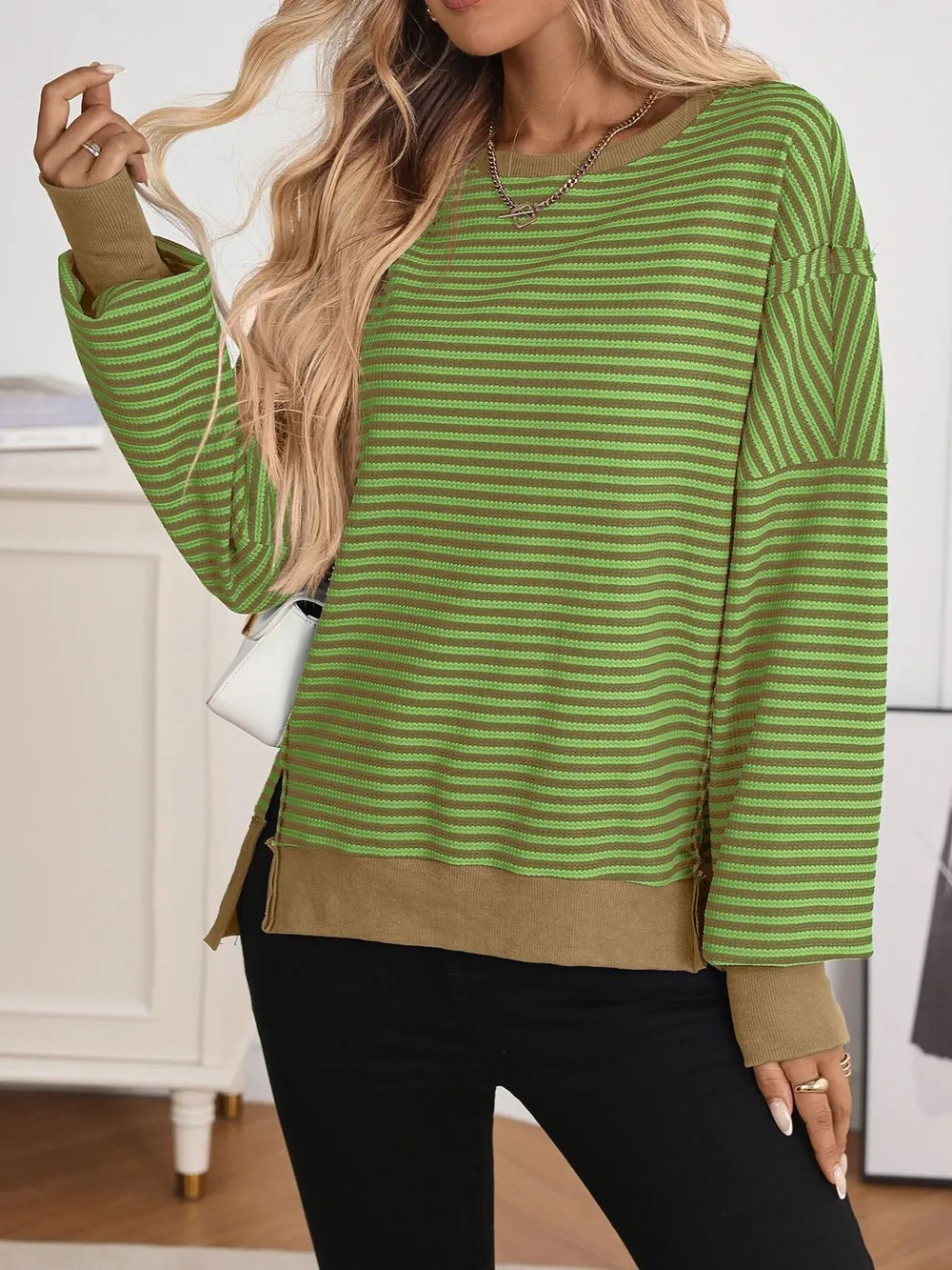 Exposed Seam Striped Contrast Sweatshirt, image 4