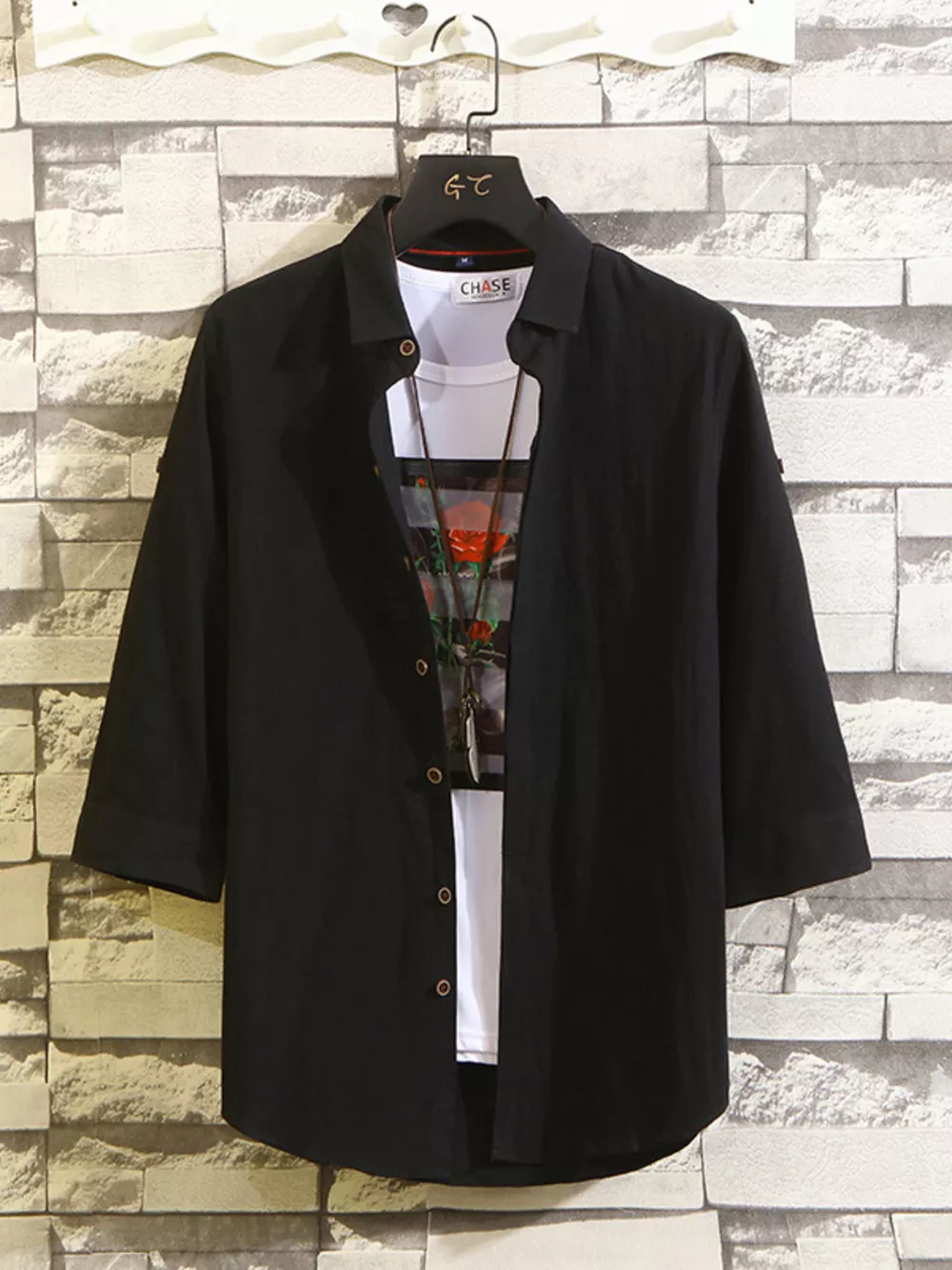 Men's Plus Size Button Up 3/4 Sleeve Shirt, image 4