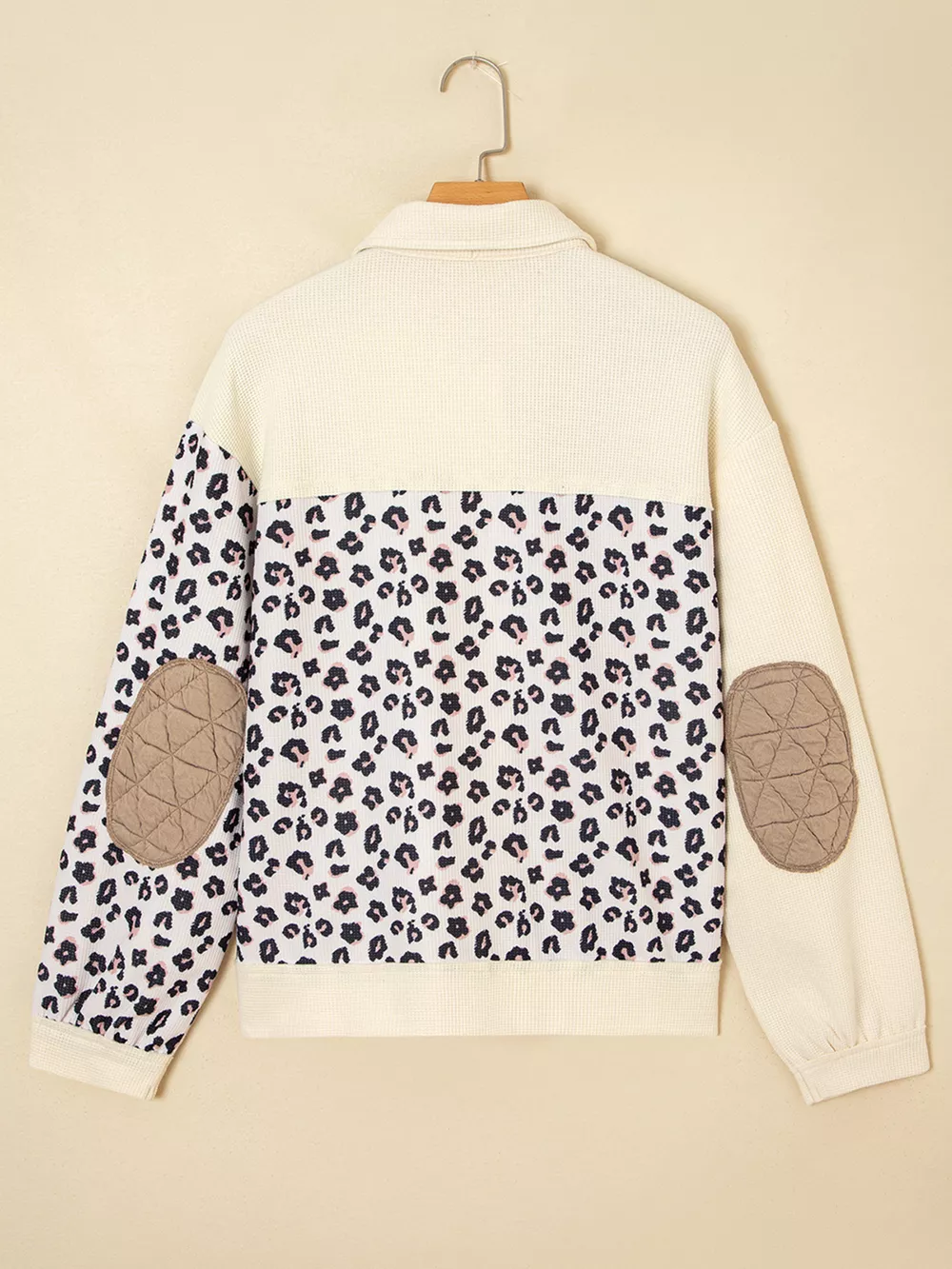 Leopard Waffle Quilted Patchwork Button Front Jacket, image 9