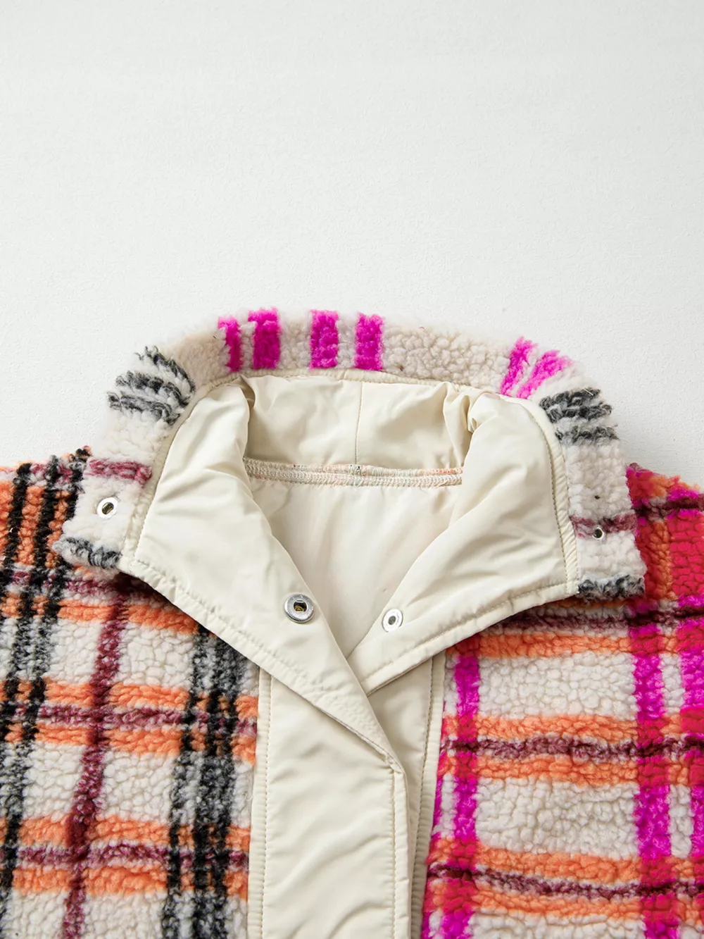 Sherpa Plaid Snap Down Vest Coat, image 9