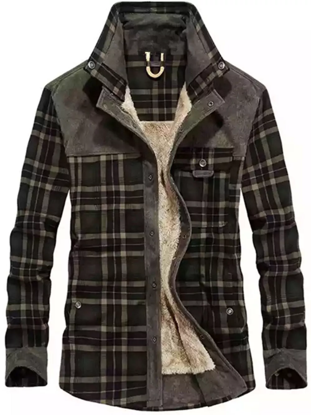 Men's Full Size Plaid Fleece Lined Snap Down Jacket Plus Size, image 6
