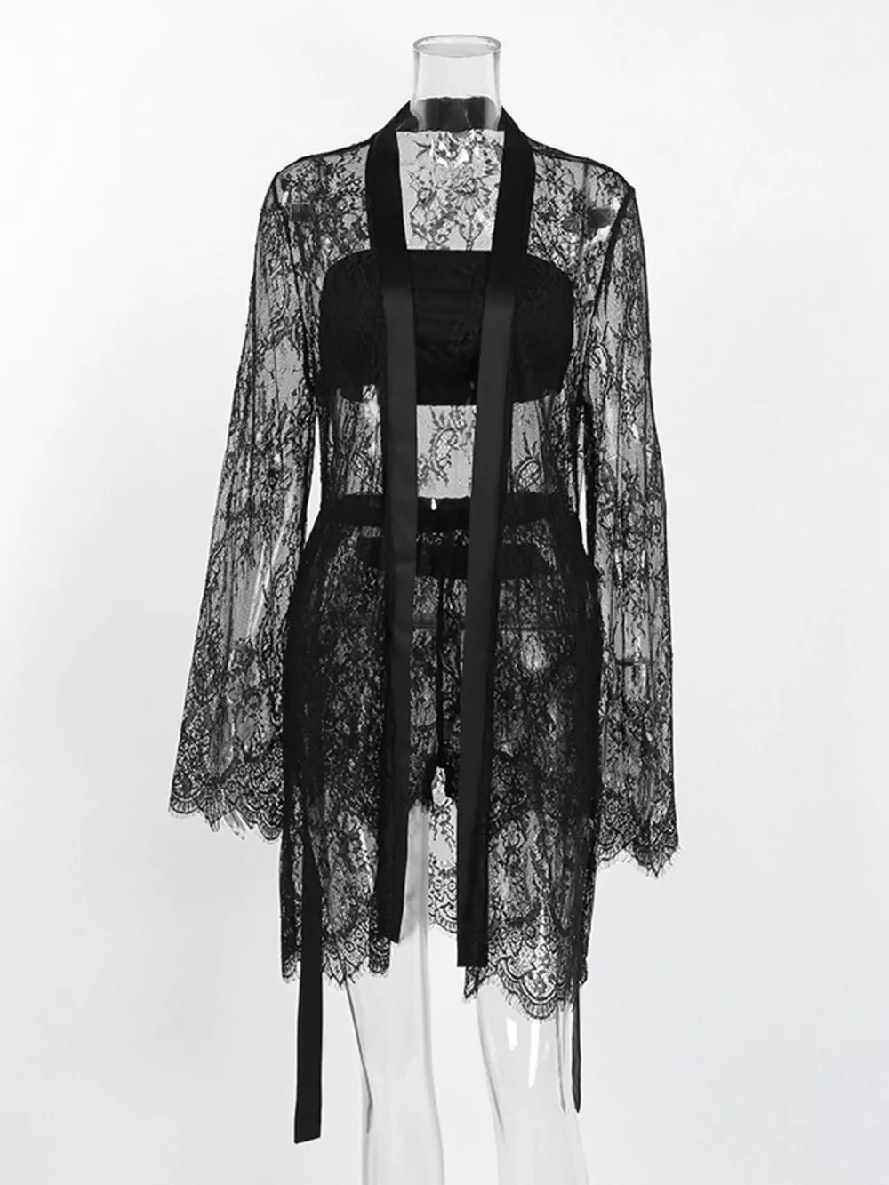 Lace Tube Top & Cardigan and Shorts Three-Piece Lounge Set, image 6