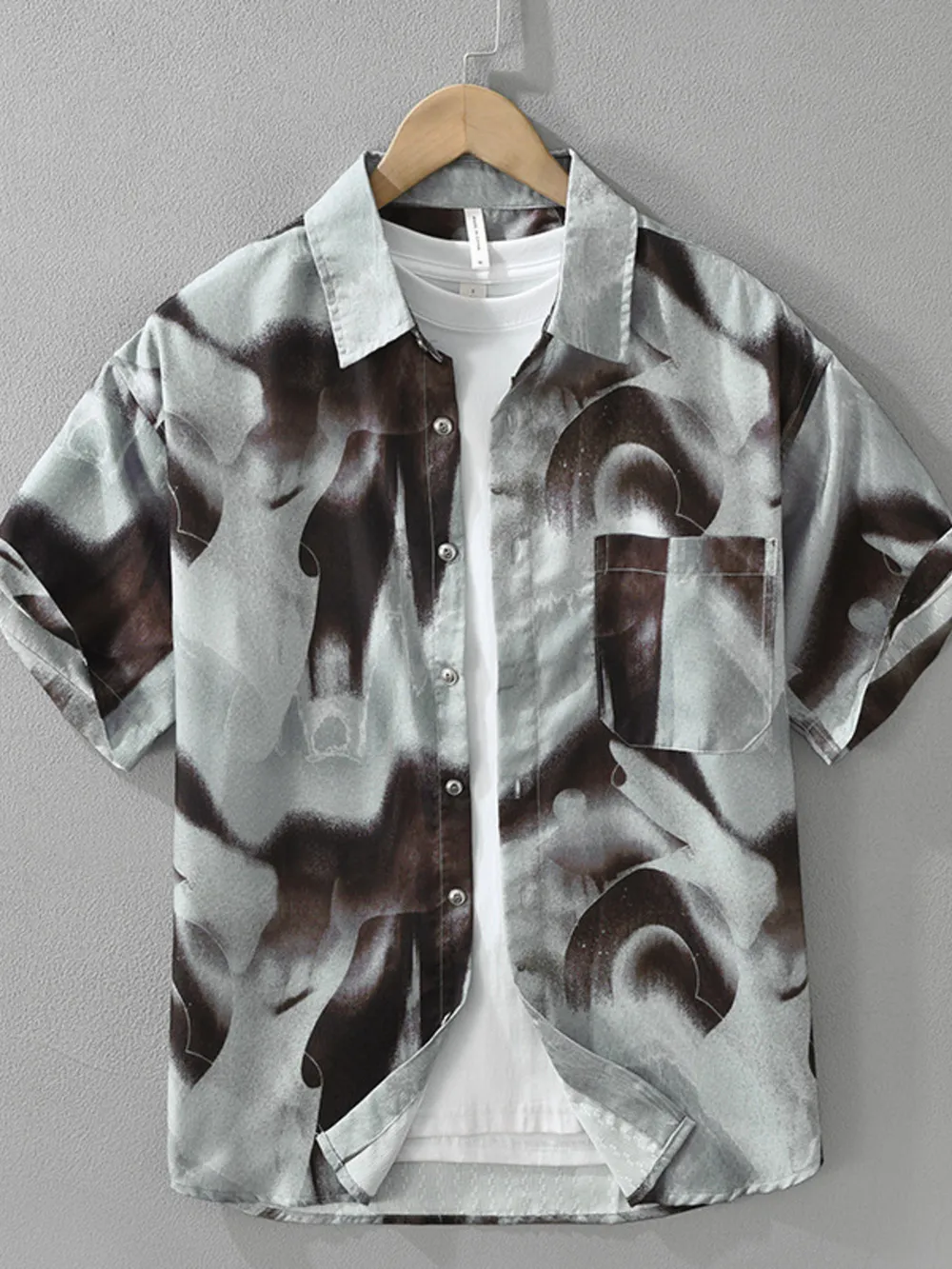 Men's Plus Size Abstract Print Short Sleeve Button-Up Shirt