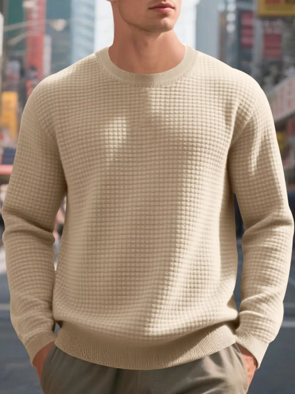 Men's Full Size Classic Waffle-Knit Crew Neck Sweatshirt Plus Size, image 13