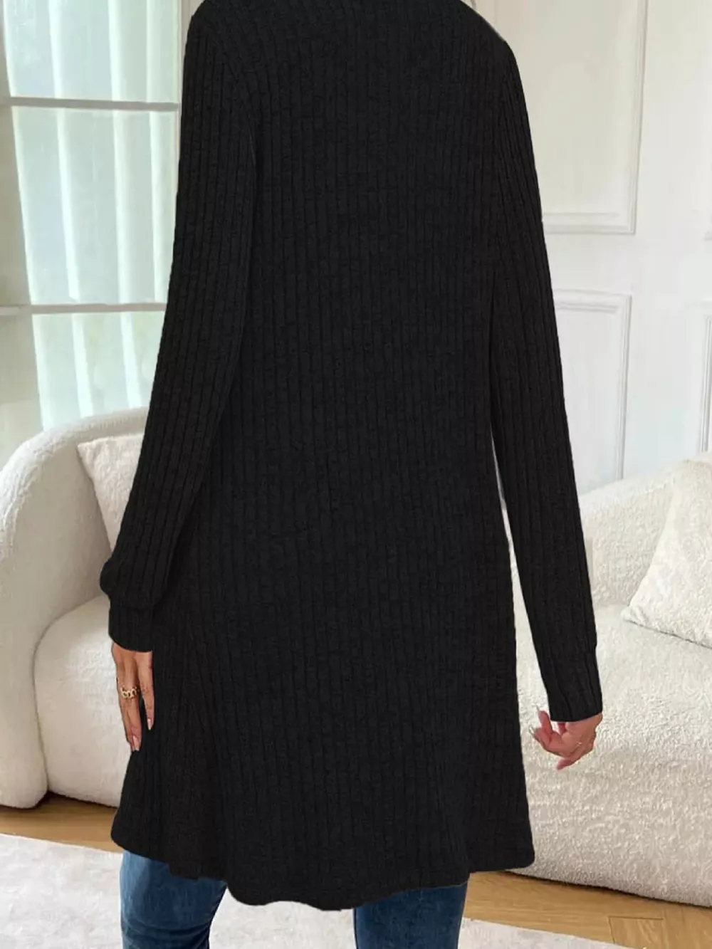 Ribbed Knit Open Front Cardigan, image 4