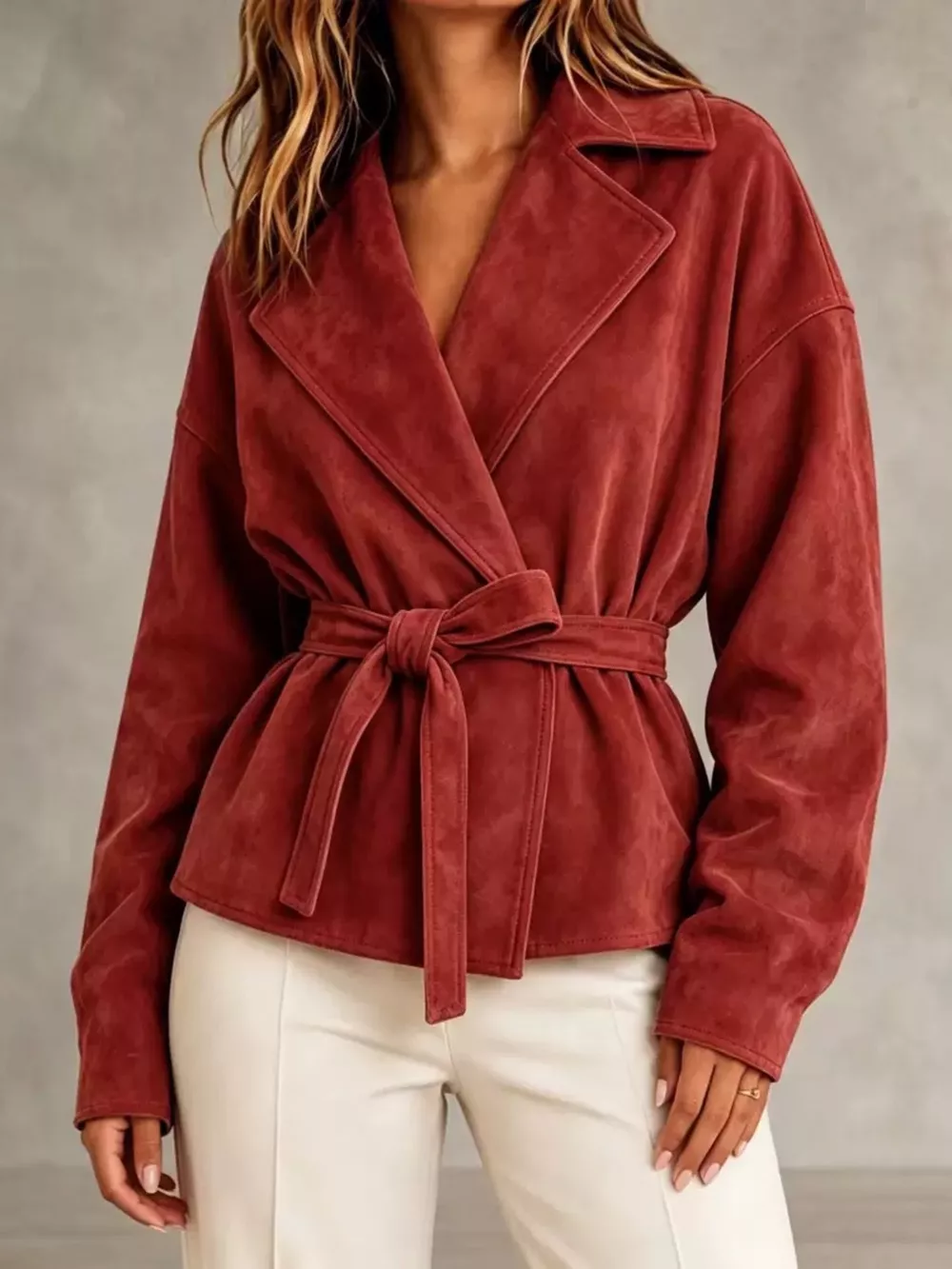 Tie-Waist Lapel Collar Jacket, image 12