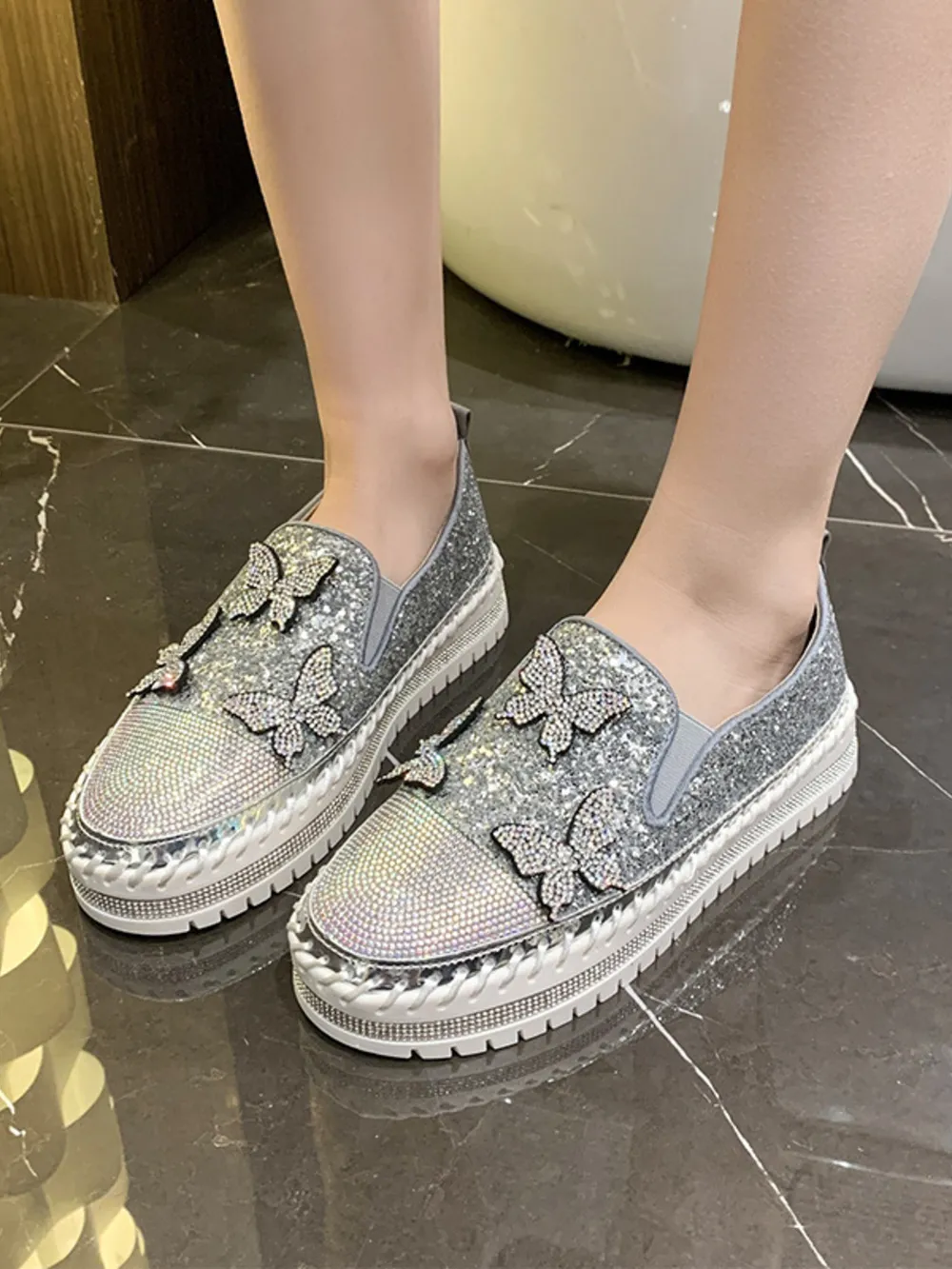 Rhinestone Embellished Platform Slip-Ons, image 4