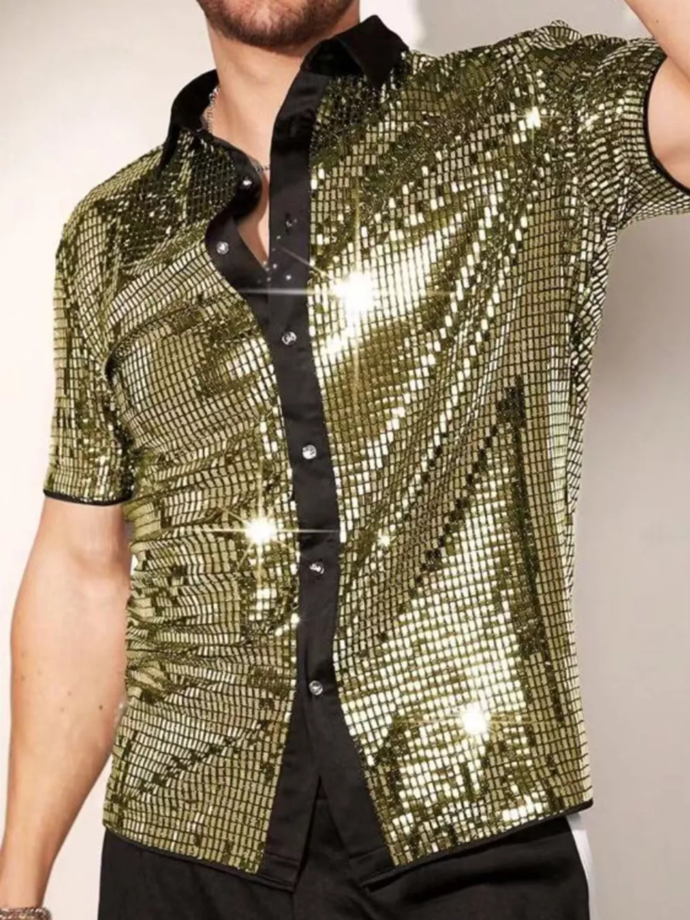 Men's Sequin Button Up Shirt, image 4