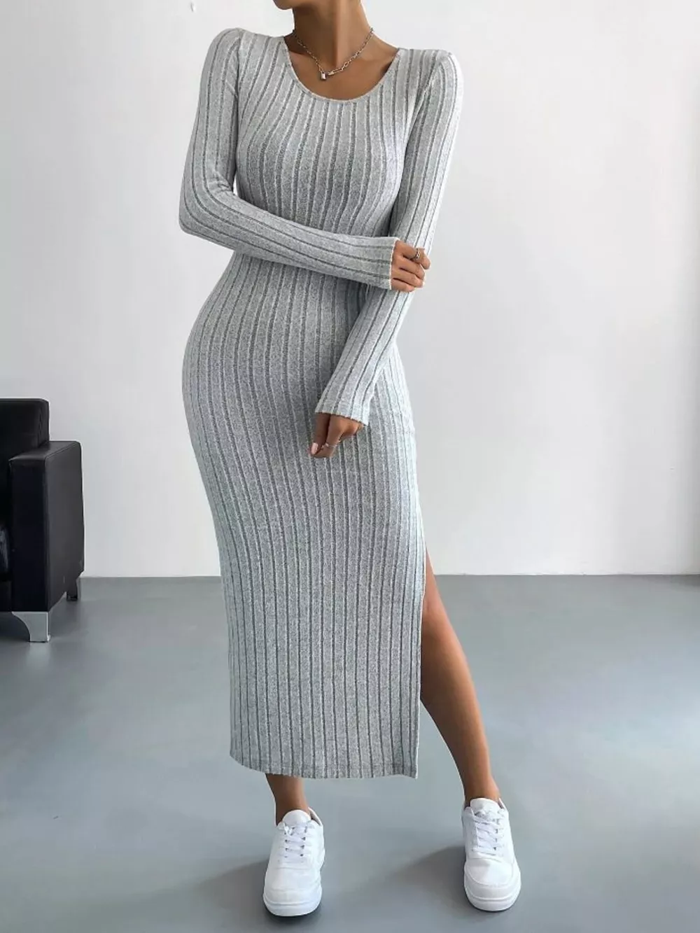 Full Size Ribbed Knit Bodycon Midi Dress Plus Size, image 7
