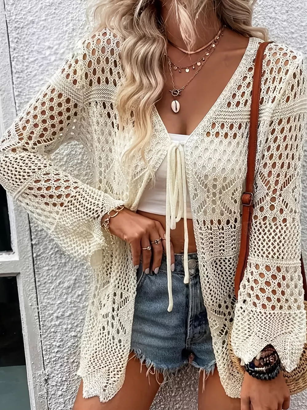 Crochet Tie Front Cardigan, image 2