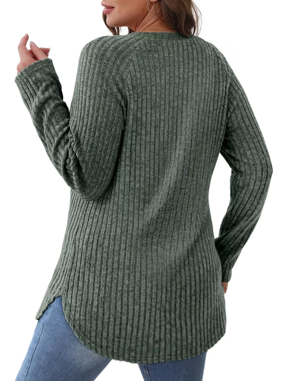 Ribbed Knit Long Sleeve T-Shirt, image 3