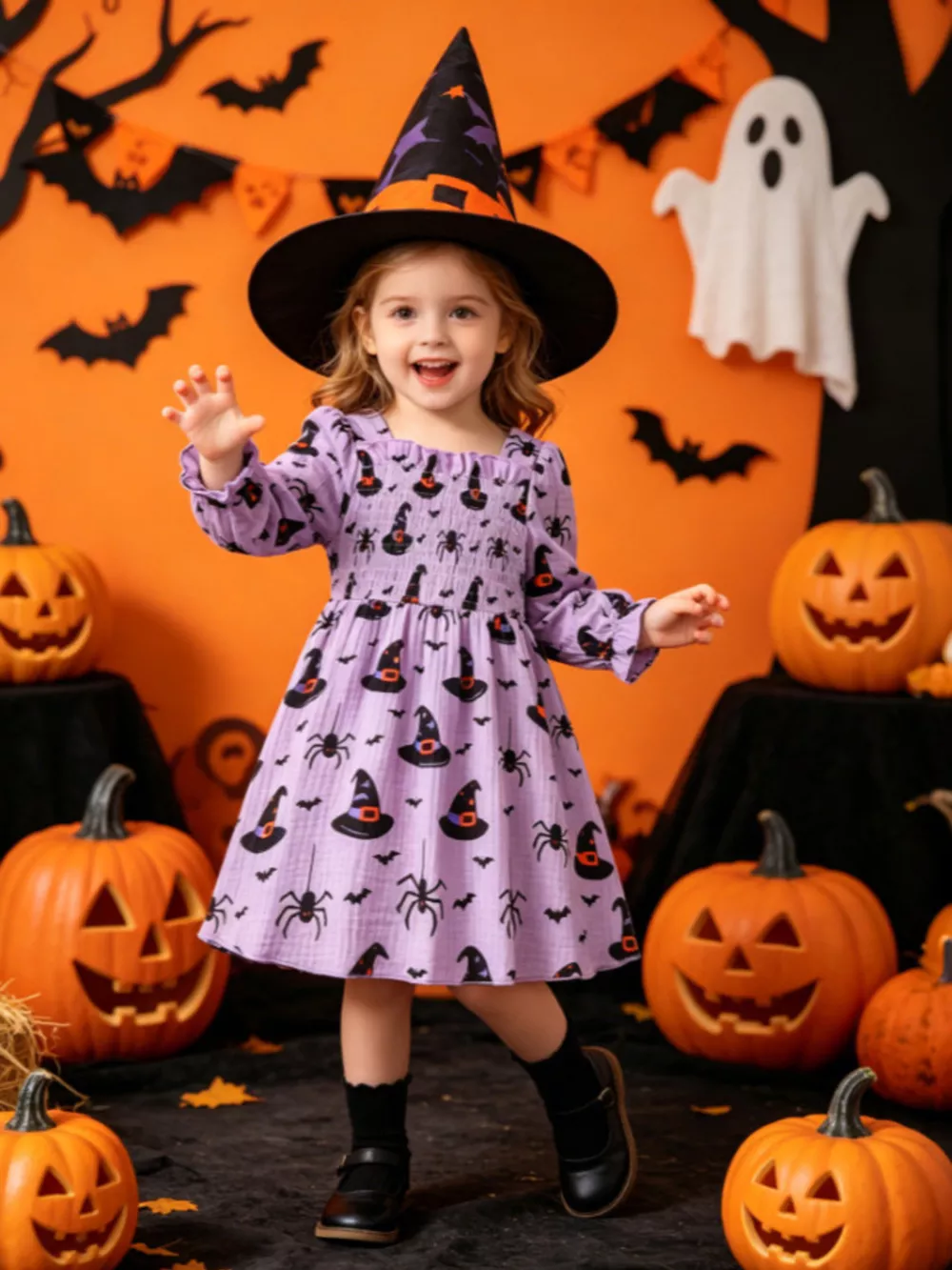 Children's Smocked Halloween Print Dress, image 2