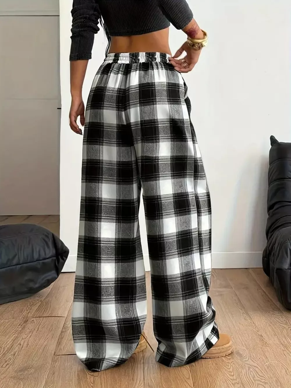 Plus Size Plaid Wide-Leg Drawstring Pants, image 3