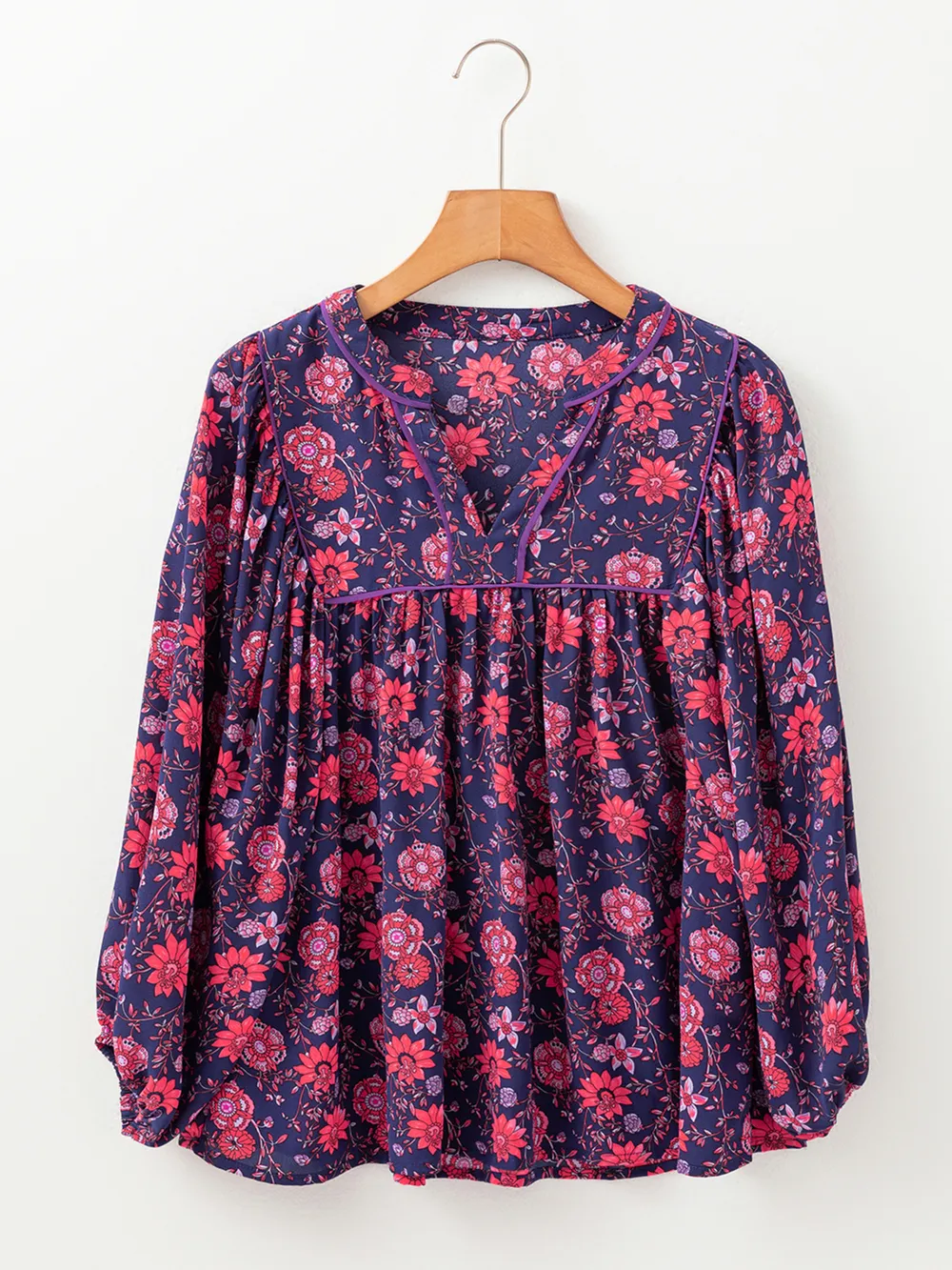 Floral Half Sleeve Split Neck Blouse Top, image 6