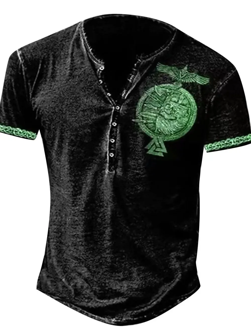 Men's Full Size Vintage Viking Graphic Henley T-Shirt Plus Size, image 2