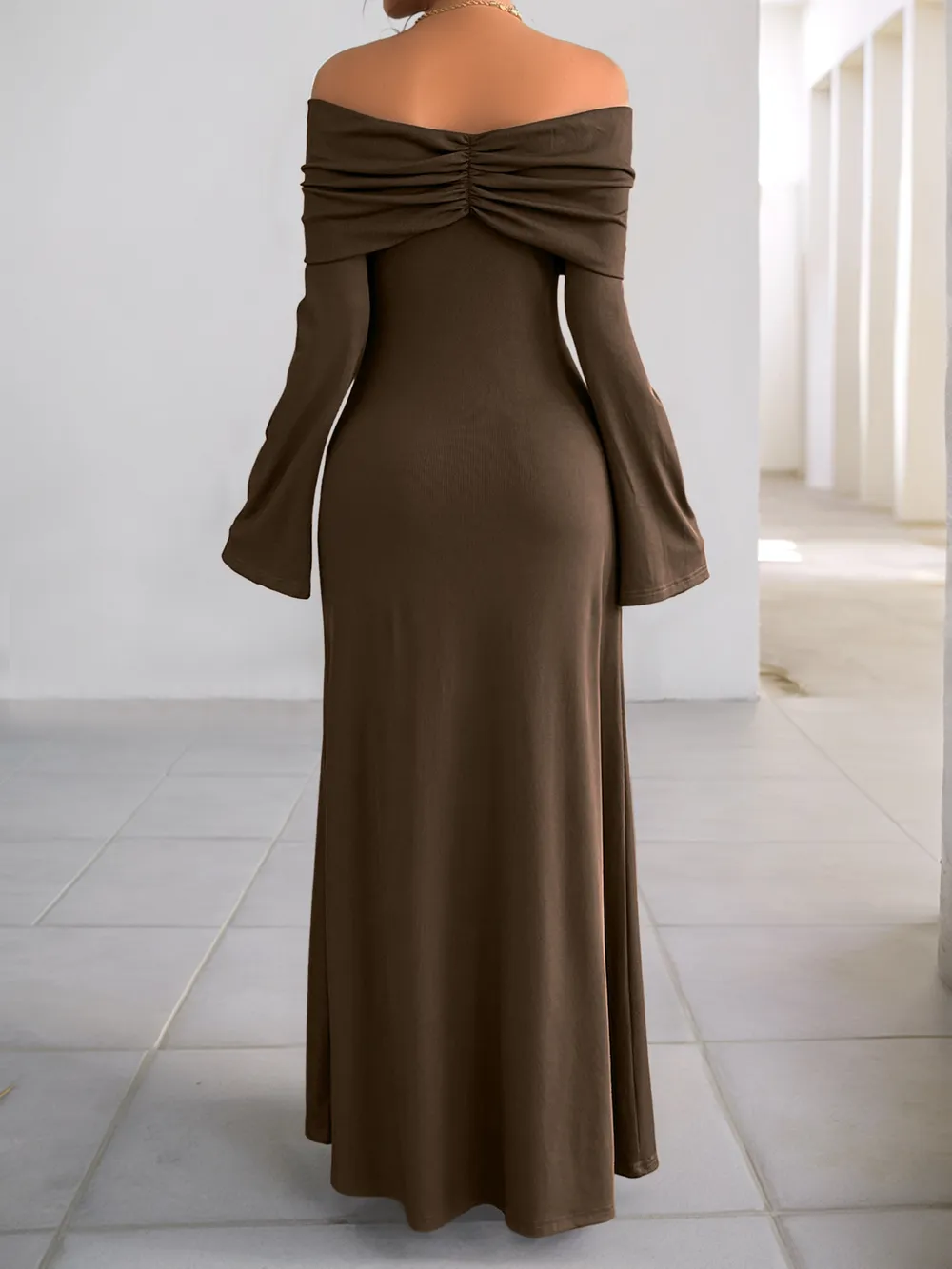 Off-Shoulder Long Sleeve Bodycon Maxi Dress, image 7