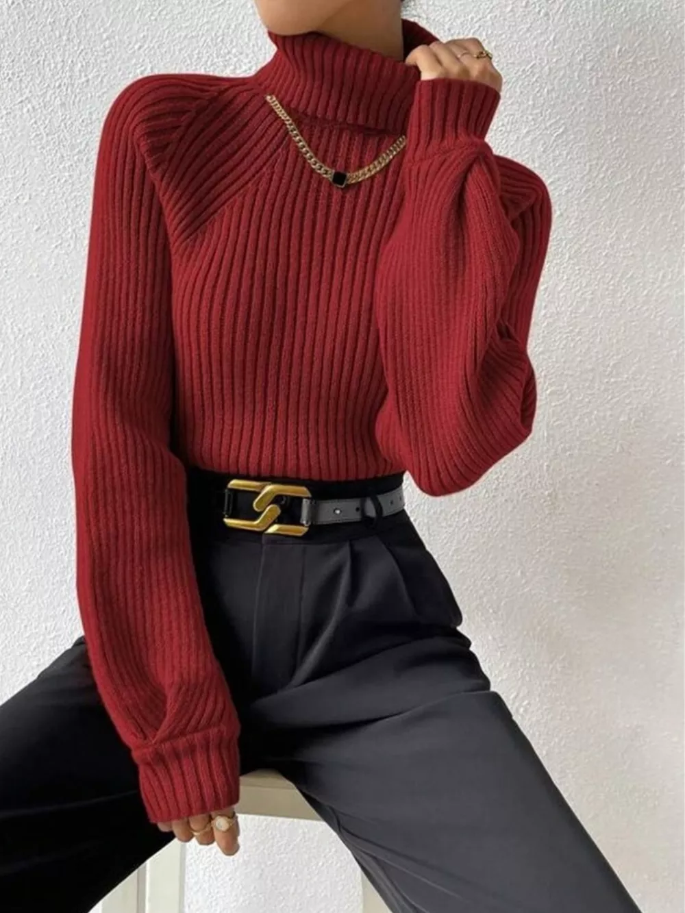 Ribbed Knit Turtleneck Sweater, image 3