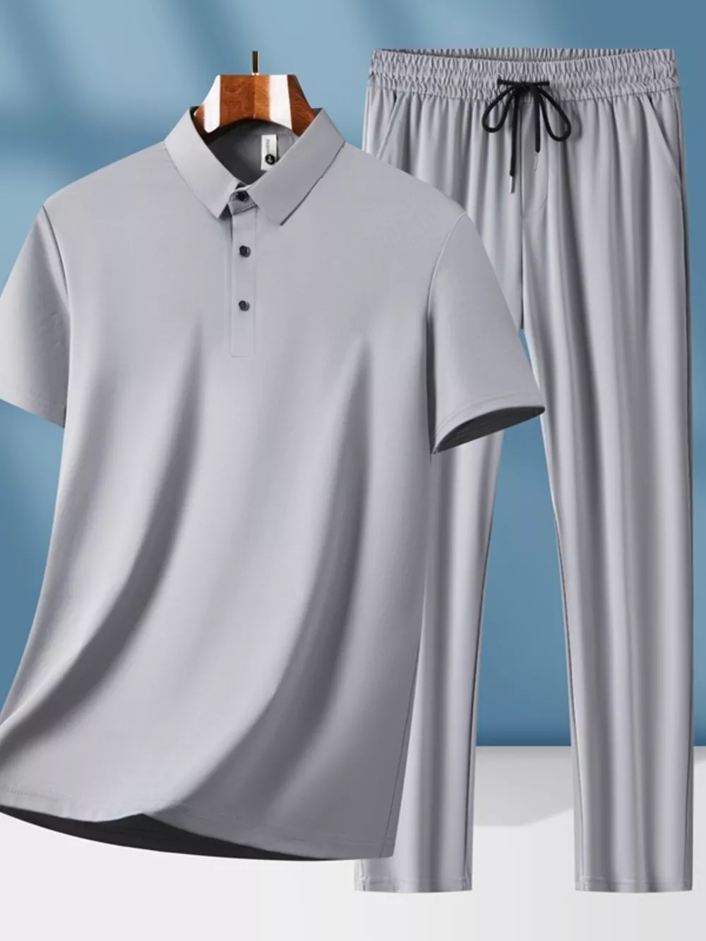 Men's Plus Size Button Detail Short Sleeve Top and Pants Set, image 4