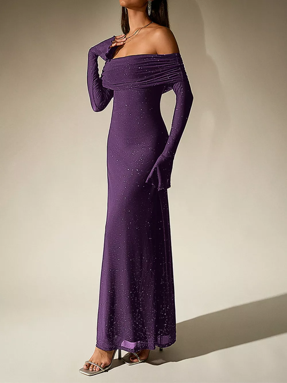 Glitter Off-Shoulder Maxi Dress, image 19