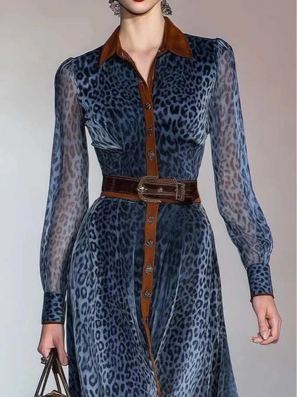Leopard Print Shirt Dress with Contrast Trim, image 2
