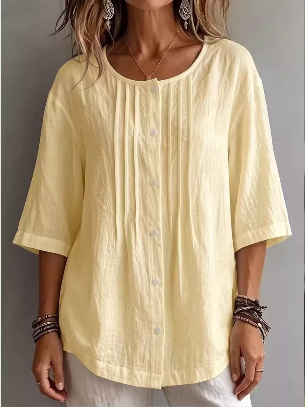 Full Size Texture Round Neck 3/4 Sleeve Blouse Plus Size, image 11
